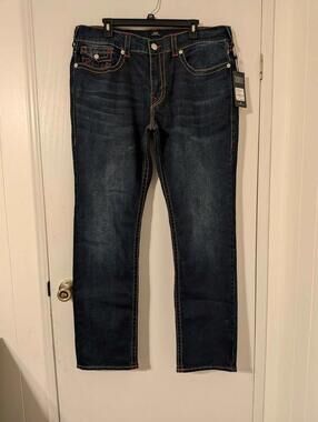 Men's True Religion Ricky Flap Relaxed Straight Leg Jeans Size 38x34